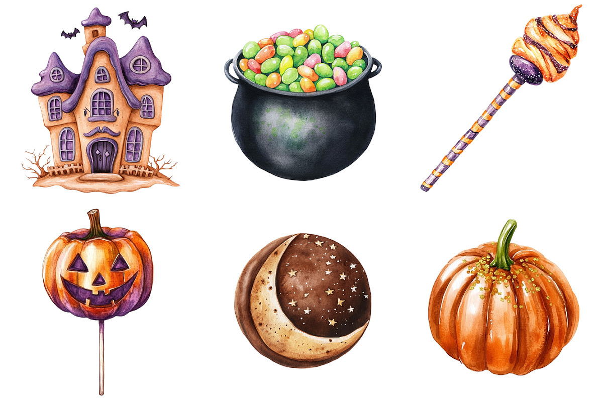 Watercolor Halloween Sweets Clipart, a Seasonal Illustration by CitraGraphics (Photo 2 of 8)