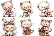 Whimsical Funny Spring Cats Clipart, an Illustration by DreamPrint404 (Thumbnail 5 of 6)