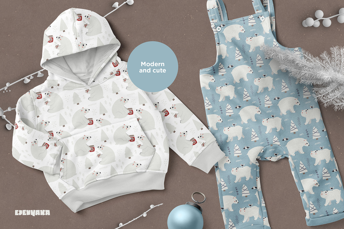 Winter Polar Bear Clipart & Patterns, a Seasonal Illustration by Ejevyaka (Photo 7 of 10)