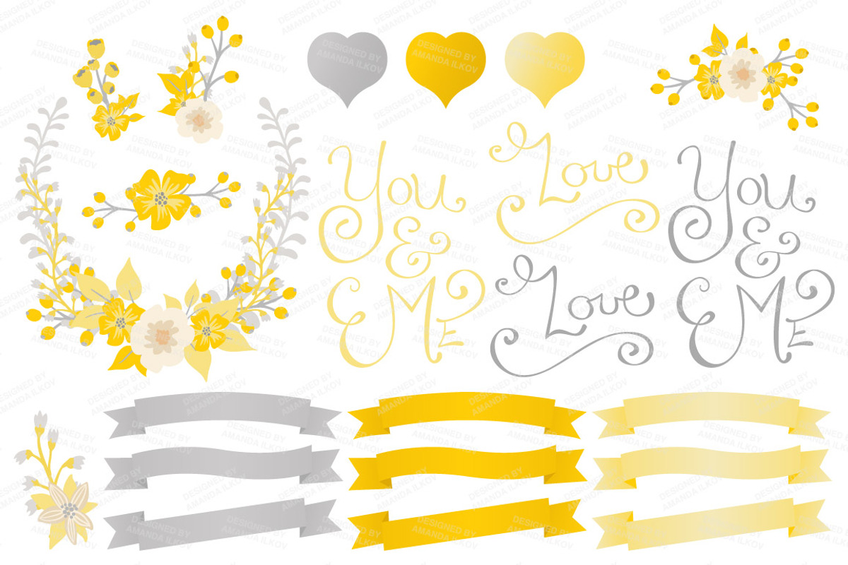 Sunny Yellow Floral Heart & Banners, an Illustration by Amanda Ilkov (Photo 4 of 4)