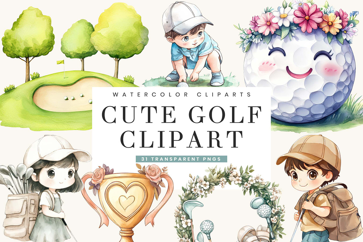 Watercolor Cute Golf Clipart Bundle, a Sport Illustration by BusyDaydesign (Photo 1 of 9)