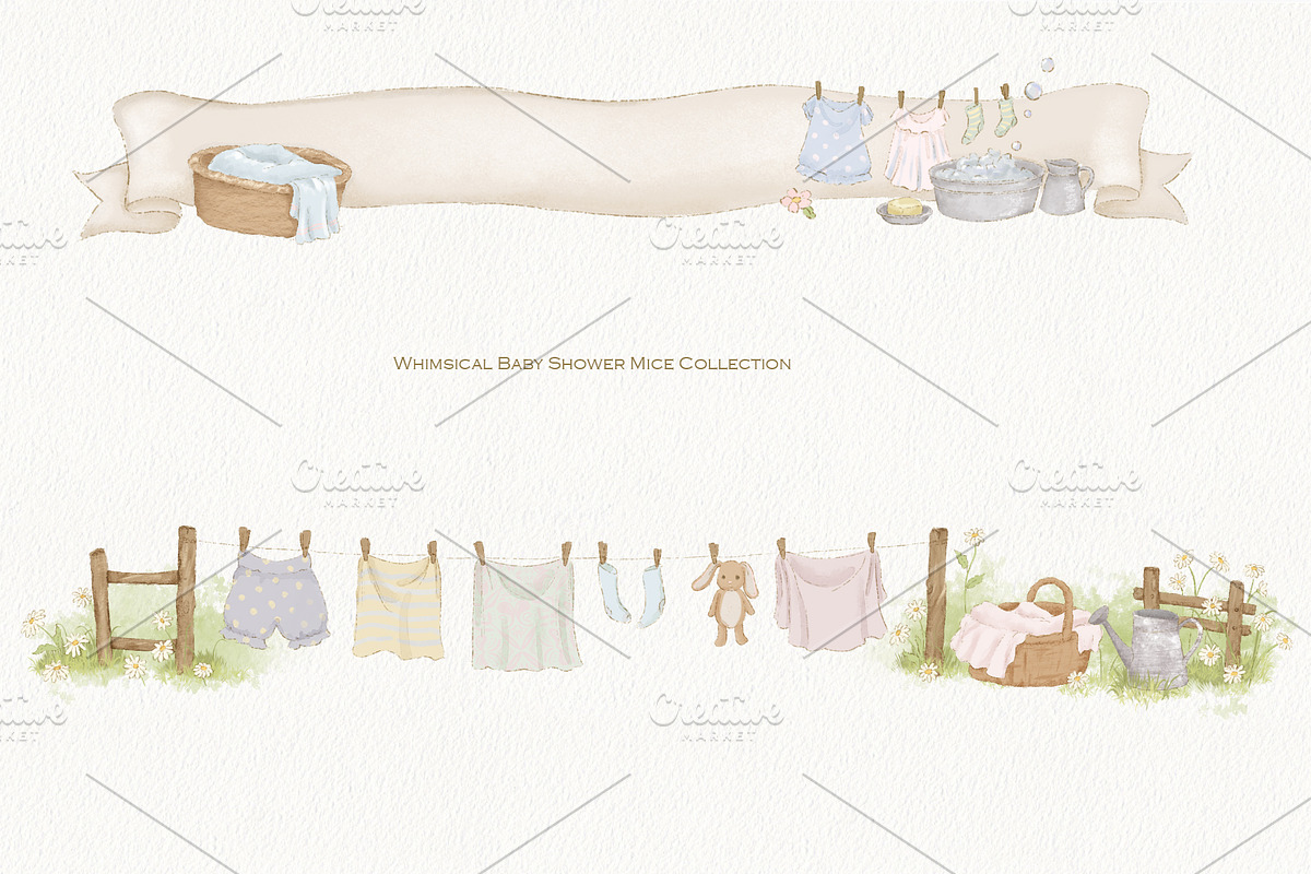 Laundry Day Mice Clipart Collection, an Animal Illustration by AlenaVlasko stock Market (Photo 5 of 9)