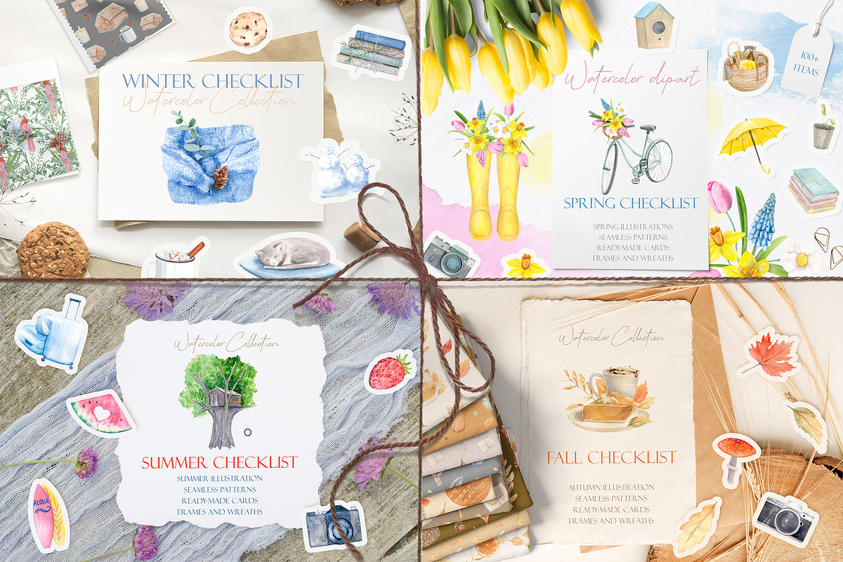 Watercolor Bundle Four Seasons., a Seasonal Illustration by NataliArkushArt (Photo 1 of 65)