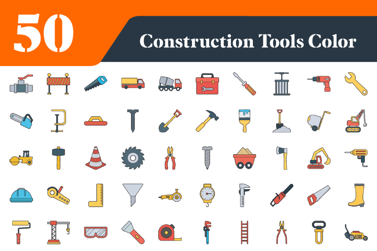 Construction Tools Color Icons, an Outline Icon by EllaMaiyaali (Photo 1 of 3)
