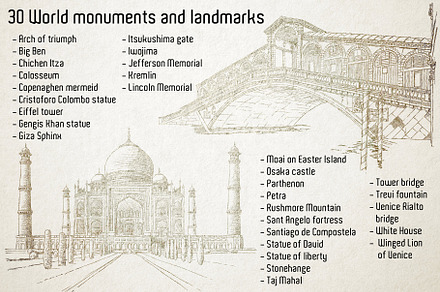 30 World monuments vector drawing