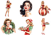 Pin Up Girls Christmas Clipart, an Illustration by DreamArtGraphic (Thumbnail 2 of 5)