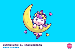 Cute Unicorn Moon Cartoon