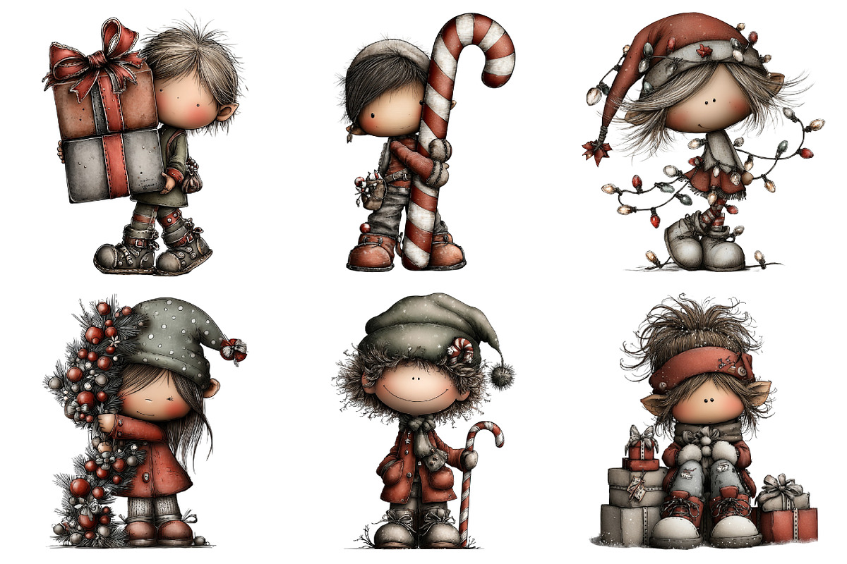 Watercolor Christmas Kids Elf Clipar, an Illustration by Daily.Designs (Photo 3 of 5)
