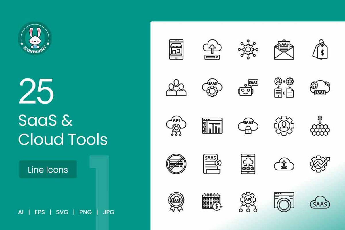 25 SaaS & Cloud Tools Icons, an Icon by IconBunny (Photo 1 of 2)