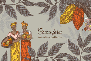 Cocoa Farm. Seamless Patterns.