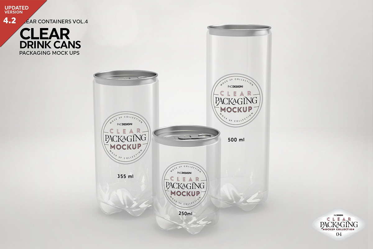 Clear Drink Cans Packaging Mockup, a Cups & Container Mockup by INCDesign (Photo 2 of 7)