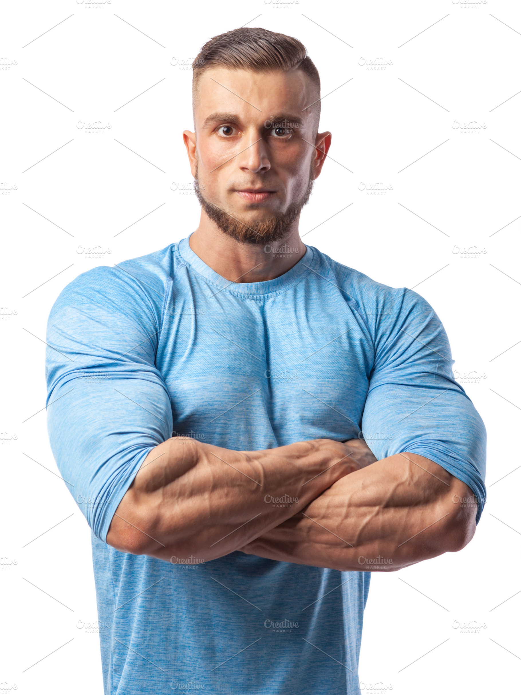 Portrait of a muscular male model on stock photo containing male and isolated, a Sports & Recreation Photo by sport&beauty stock photo