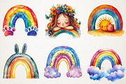 Cute Smiling Rainbow Watercolor Clip, an Illustration by RobertsArt (Thumbnail 4 of 7)