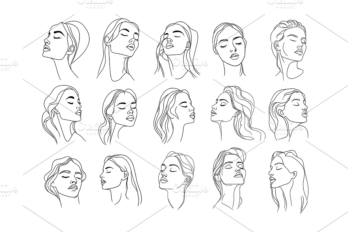 Female woman black outline portraits, an Object Illustration by Valerie Bodnar