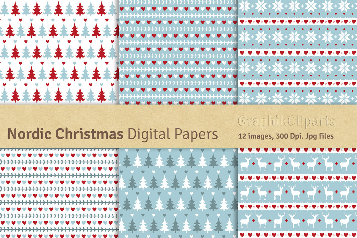 Nordic Christmas Digital Papers preview 2