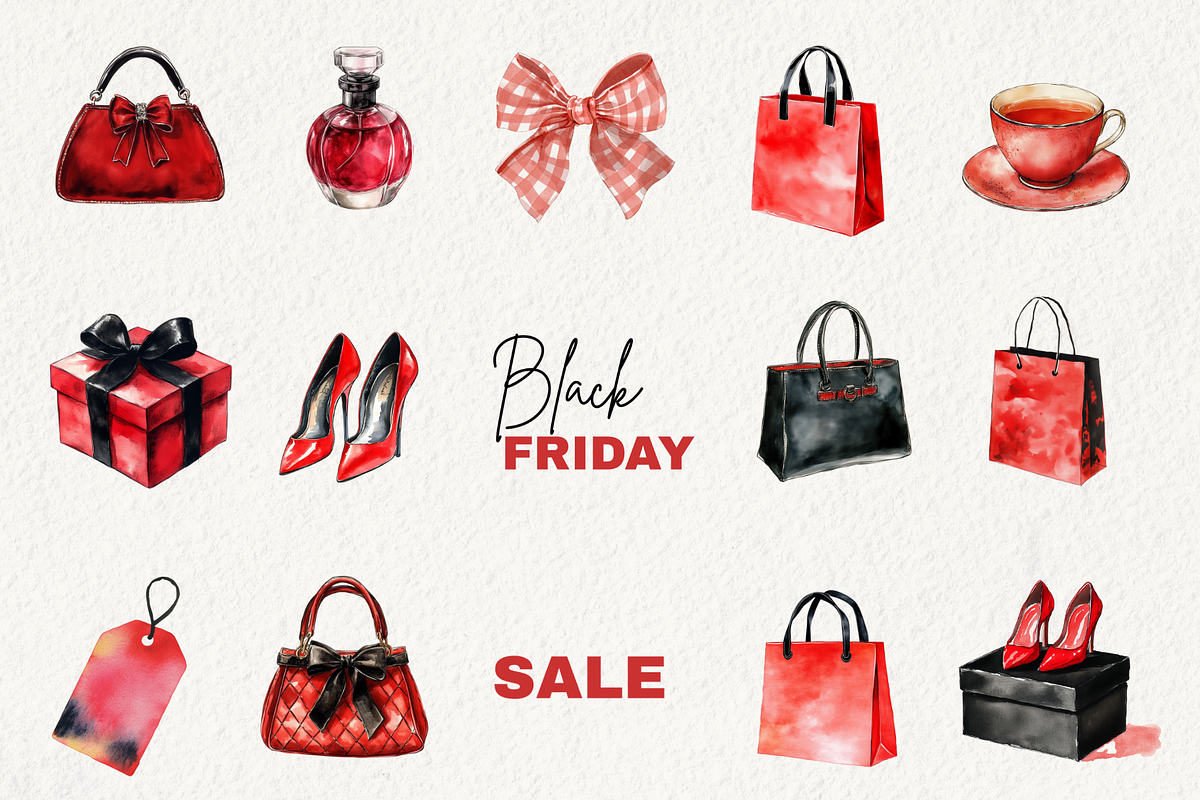 Black Friday's Black & Red Clipart, an Illustration by NadiaTheronArt (Photo 2 of 5)