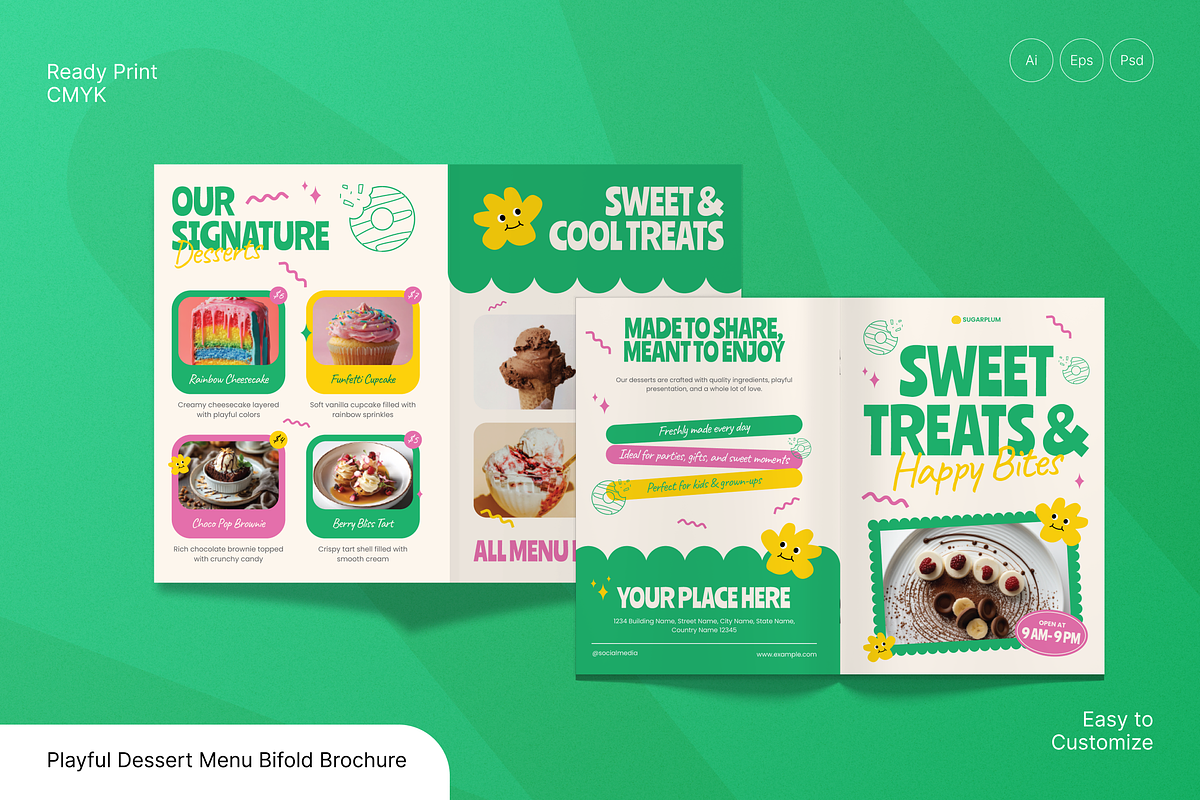 Playful Dessert Menu Bifold Brochure, a Brochure Template by Annora Studio (Photo 1 of 6)