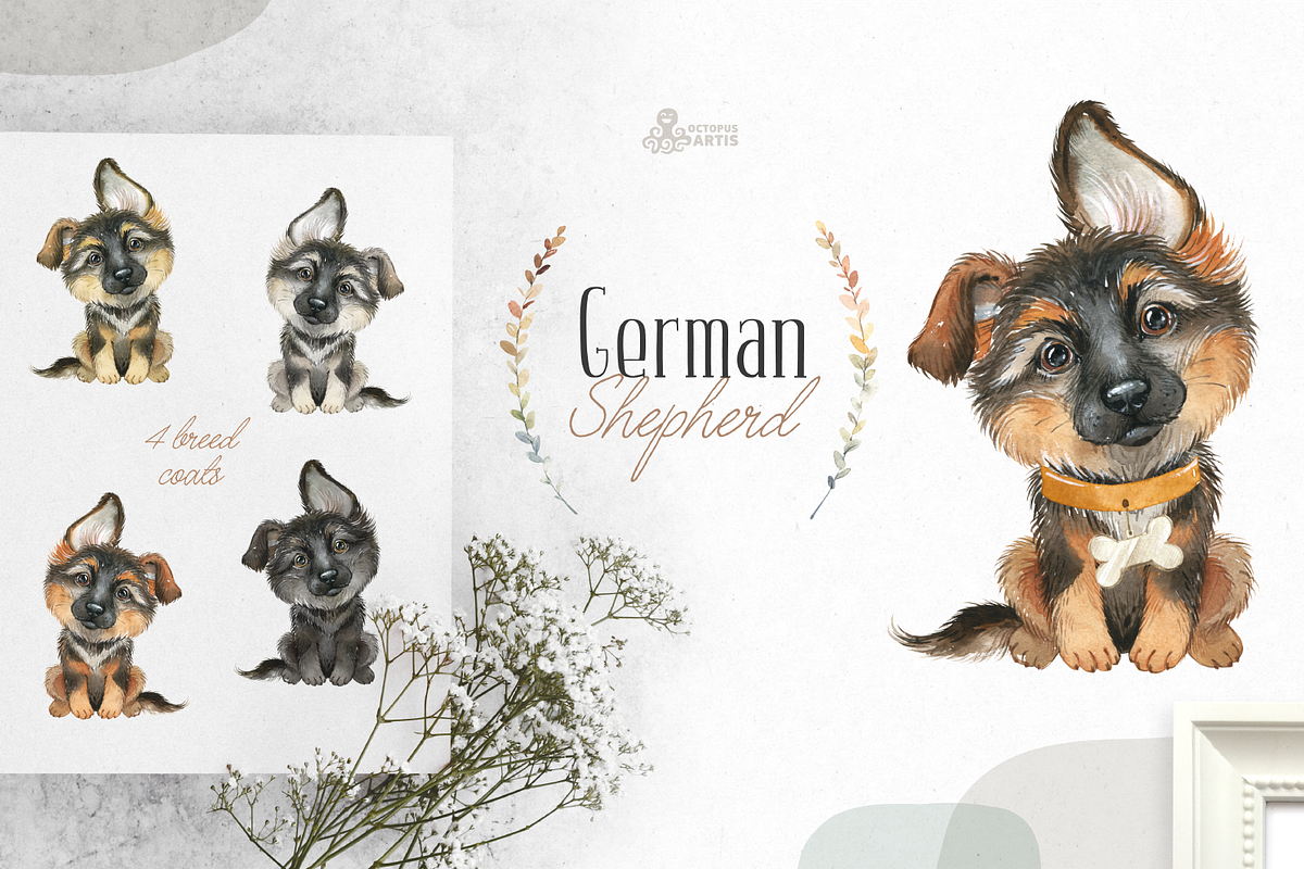 Puppy Paws 4. Watercolor Collection, an Illustration by OctopusArtis (Photo 4 of 11)