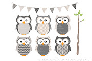 Owls Clipart & Patterns in Grey, an Animal Illustration by Amanda Ilkov (Thumbnail 2 of 4)