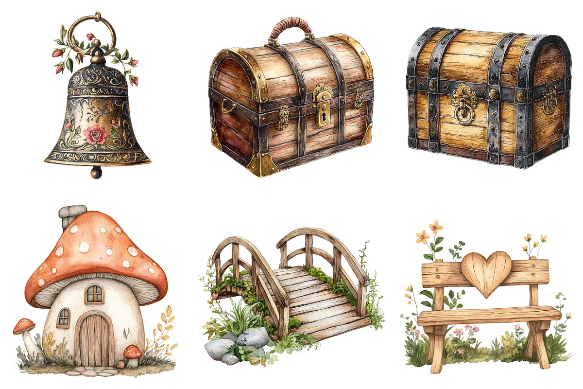 Watercolor Fairy Garden Clipart, a Seasonal Illustration by CitraGraphics (Photo 2 of 7)