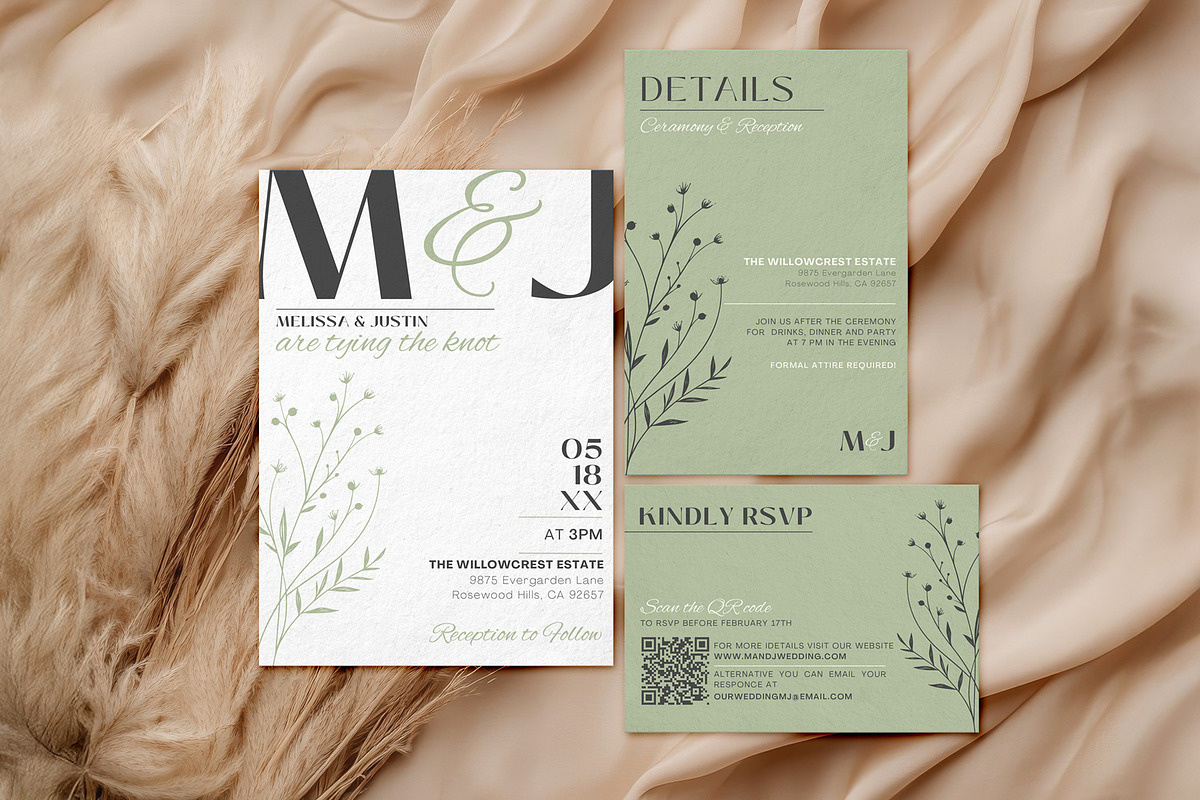 Modern Sage Green Wedding Invitation, an Invitation Template by Hotpin (Photo 1 of 5)