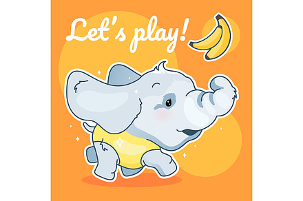Cute elephant kawaii character, a Poster Template by The img
