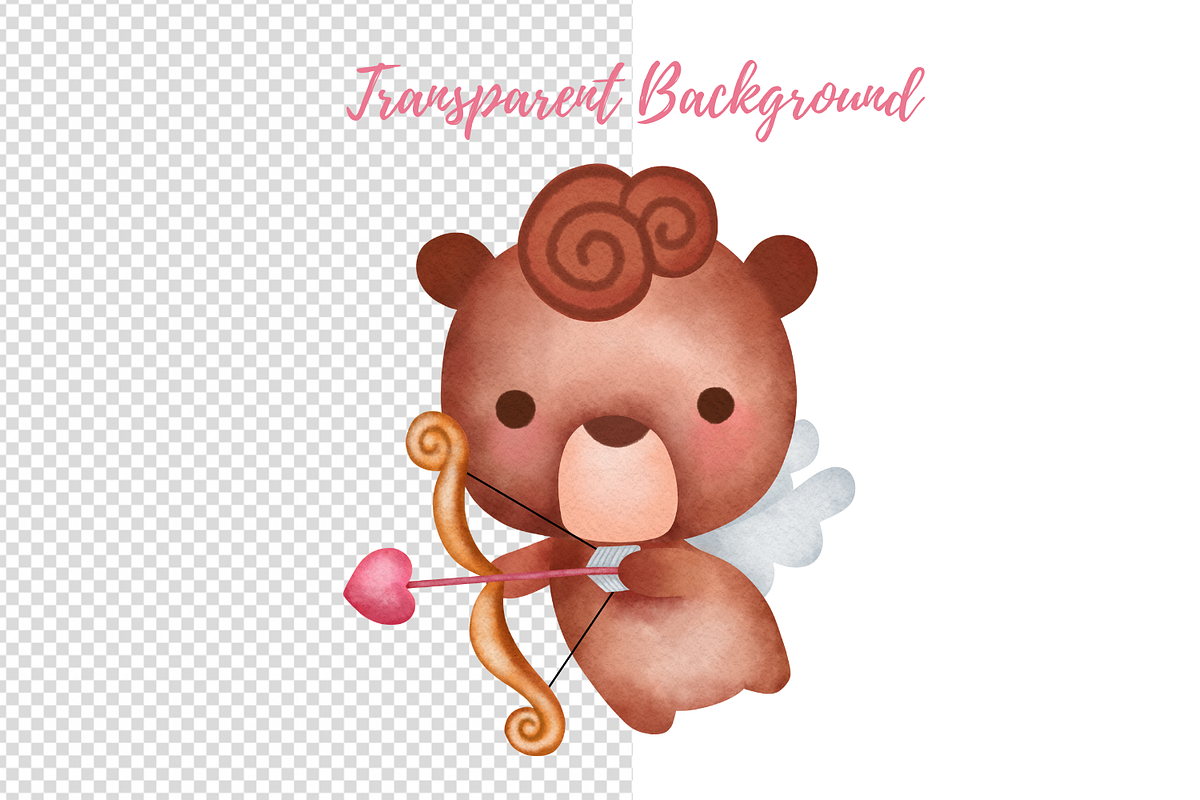 Cupid bear watercolor clipart, an Illustration by AkiraVilla (Photo 5 of 13)