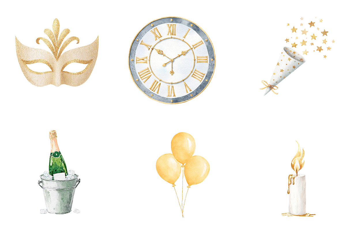 Watercolor New Year Clipart, an Illustration by CreationArt (Photo 5 of 7)