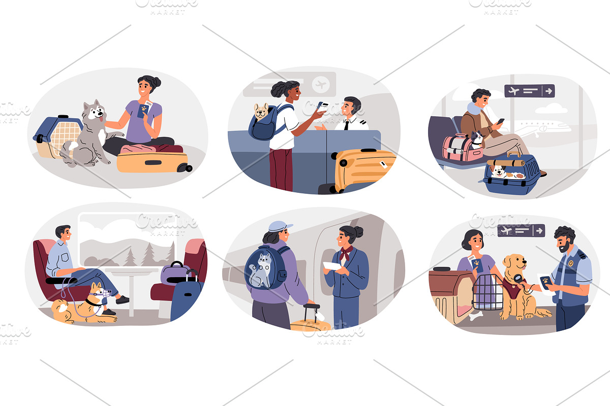 People travel with pets. Funny, an Animal Illustration by YummyBuum