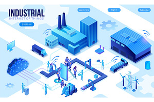 Assembly line isometric vector 3d