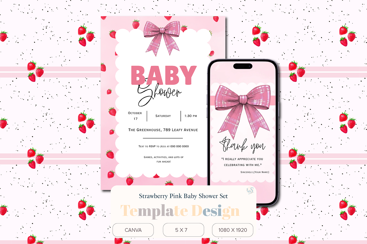 Strawberry Baby Shower Invitation, an Invitation Template by Little Creative Scribbles (Photo 1 of 5)