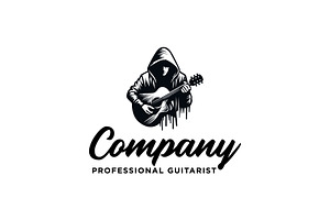 Hoodie Man Playing Guitar Logo, a Branding & Logo Template by funpixel