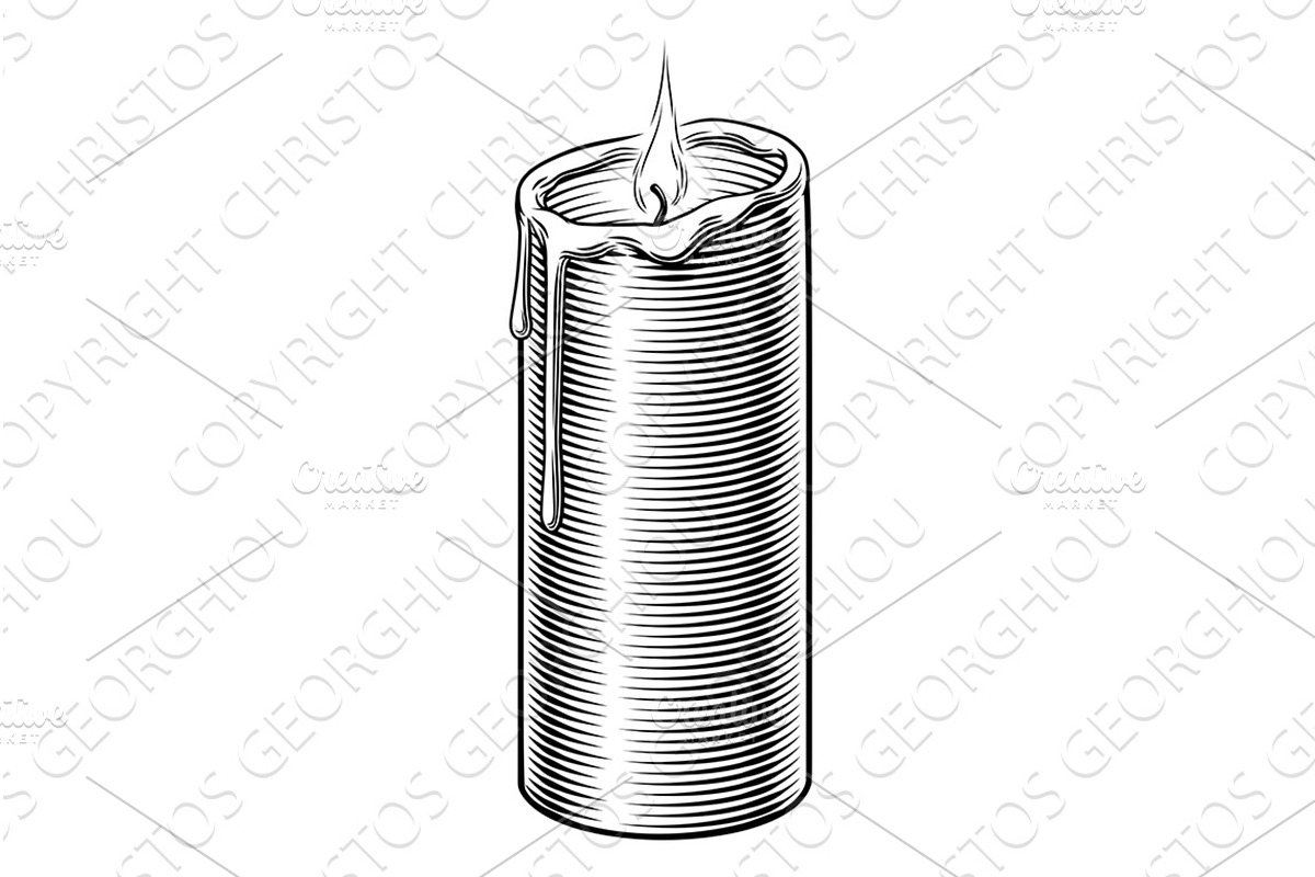Dripping Candle Flame Woodcut, an Object Illustration by Christos Georghiou