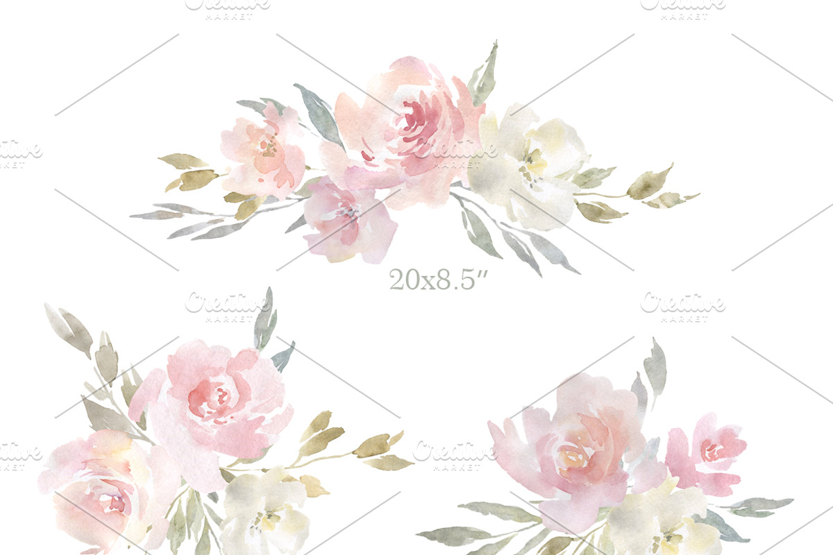 Blush Pink Watercolor Flowers PNG, an Illustration by GraphicsDish (Photo 3 of 4)