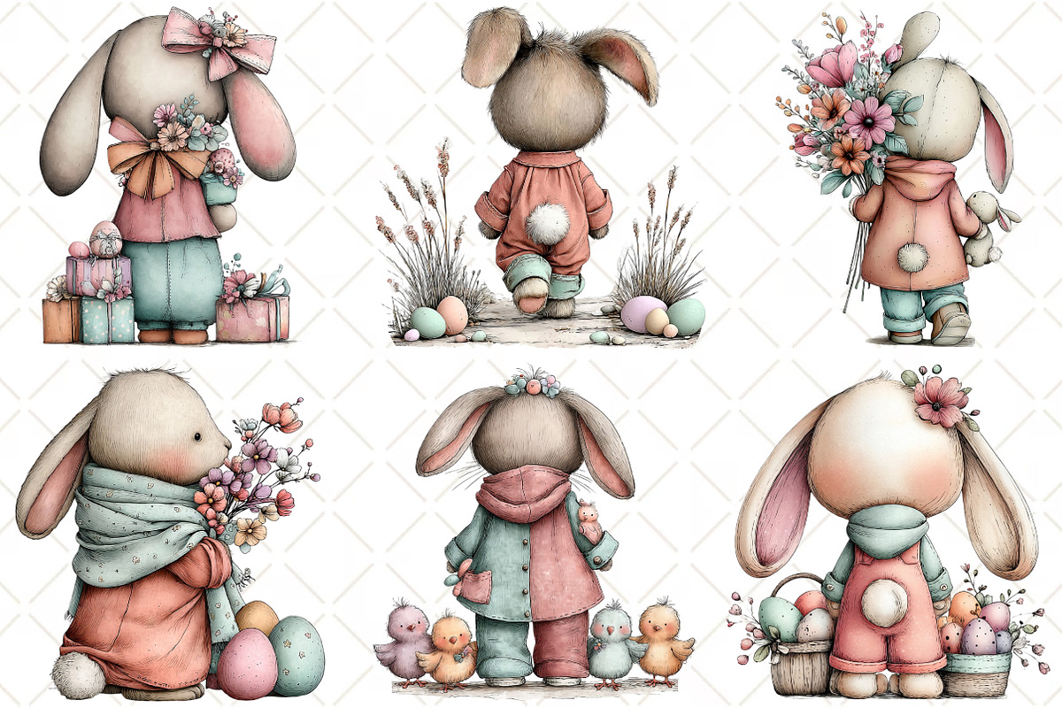 Whimsical Easter Bunny Back View Cli, an Illustration by Black Bird Studio (Photo 5 of 6)
