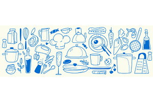 Doodle set of kitchen items and food, a Food Illustration by art PVP - market