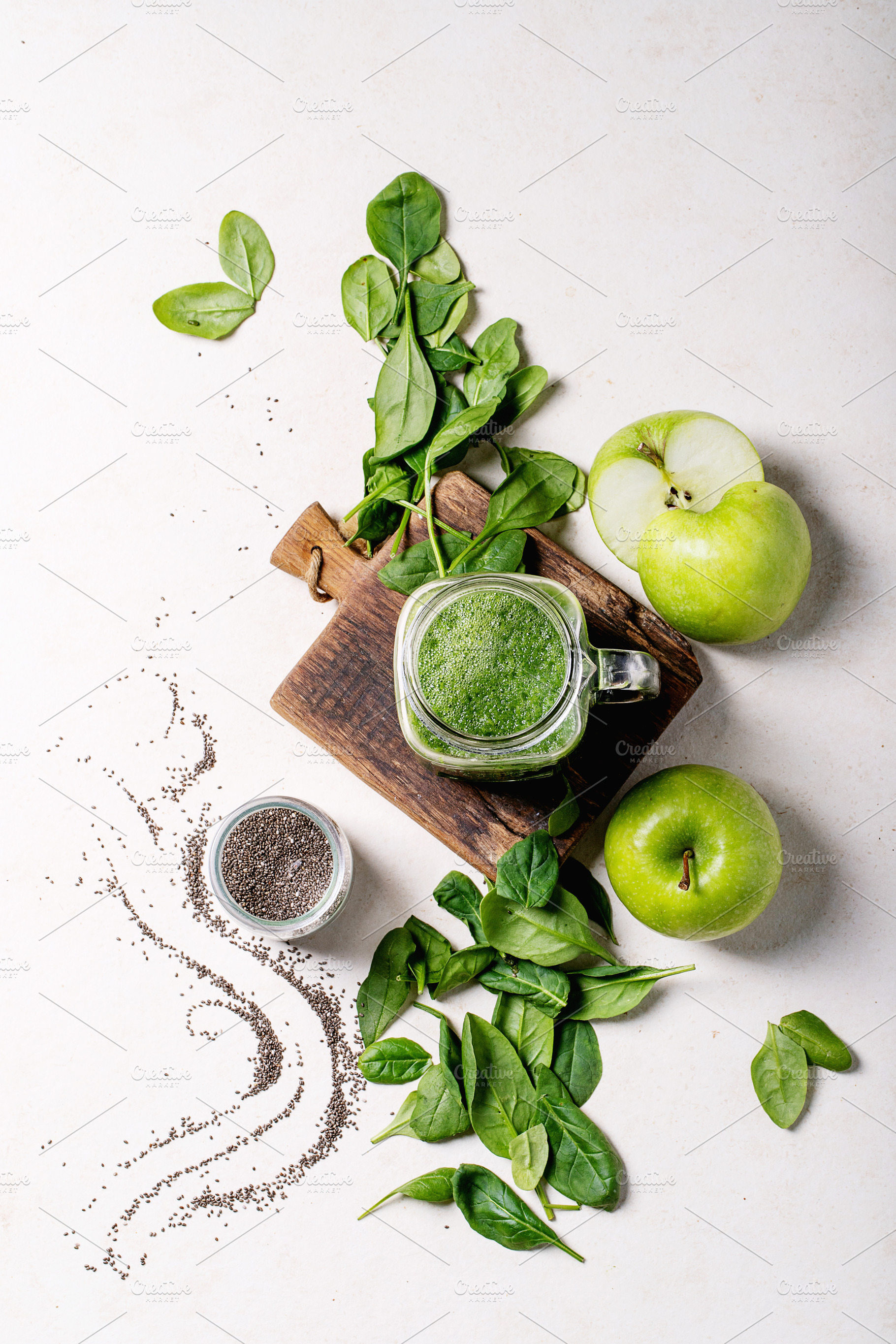 Apple and spinach smoothie containing mixed, creamy, and morning, a Food & Drink Photo by RomanDebree