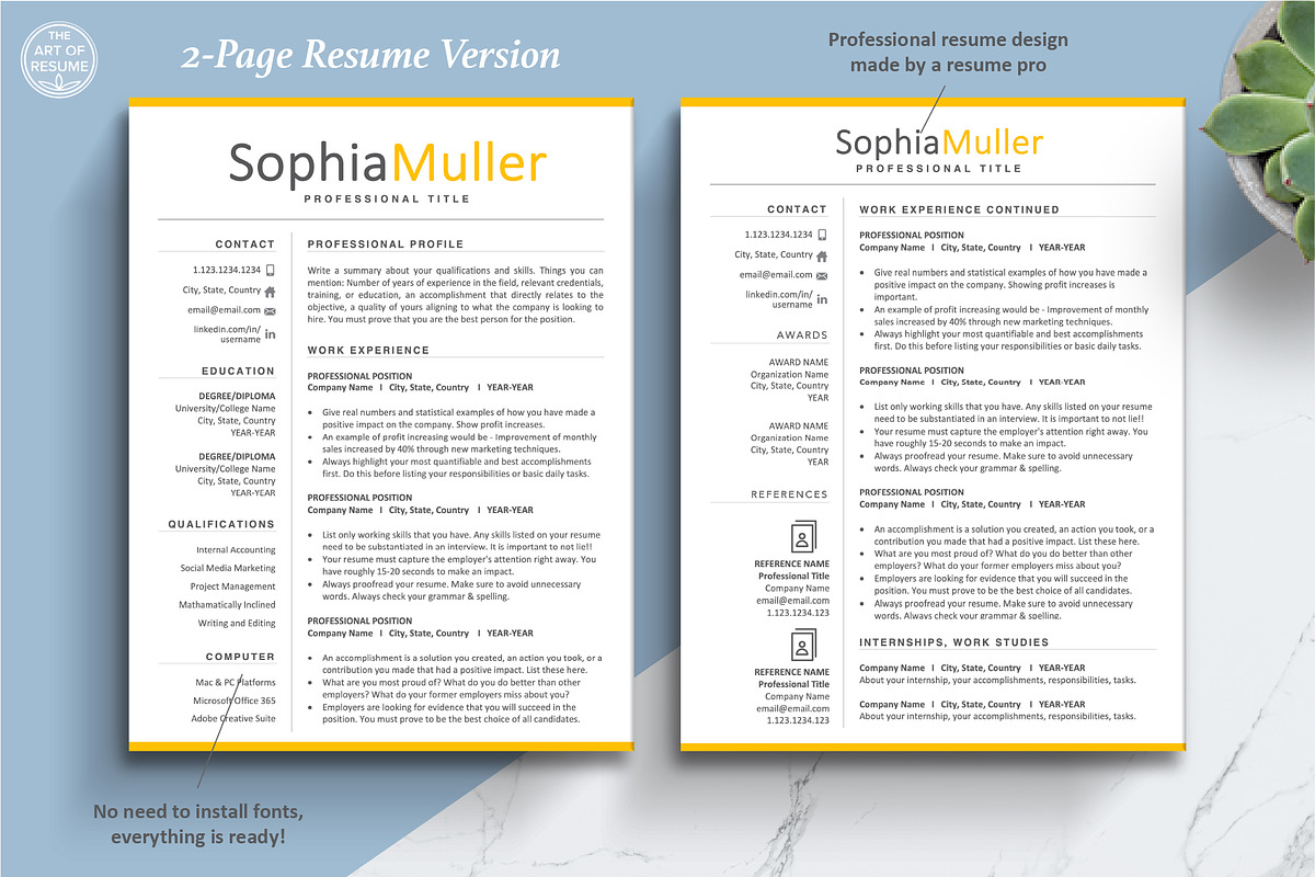 Yellow Resume Template, Free CV Design