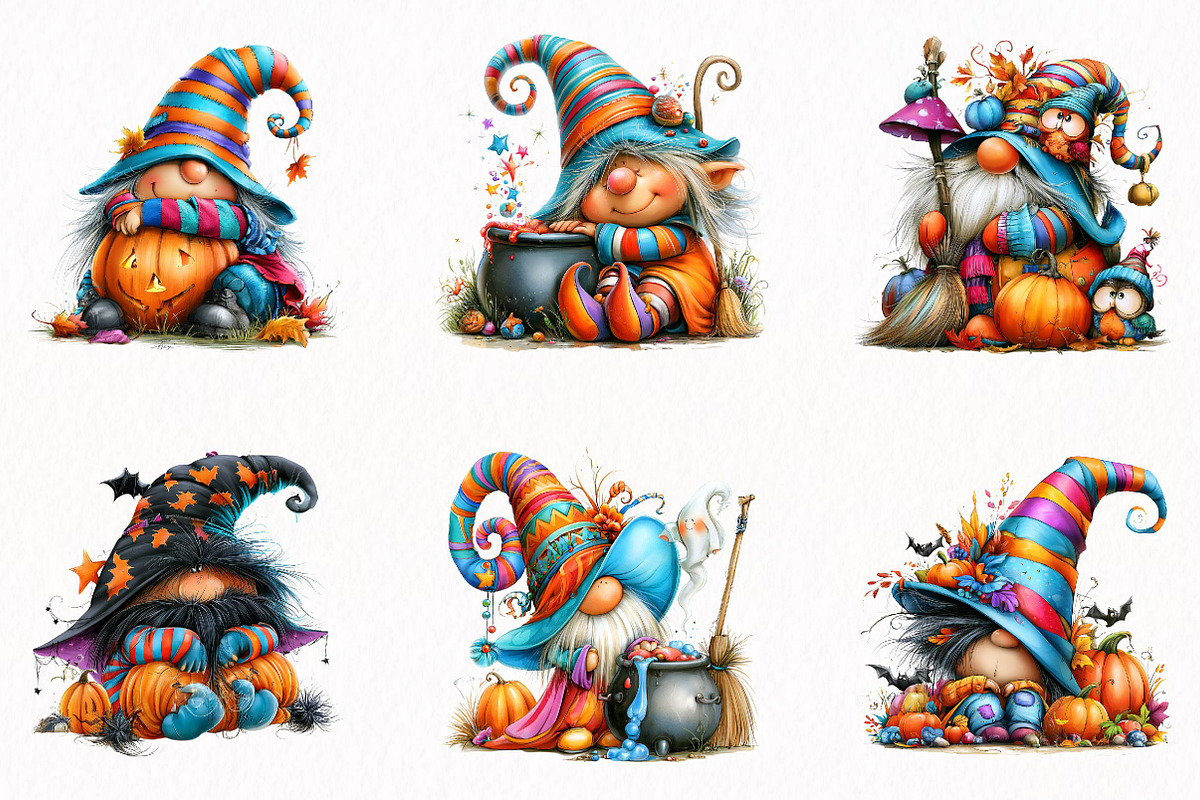 Halloween Gnomes Clipart Set, a Seasonal Illustration by fashionaddict (Photo 3 of 7)