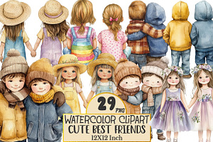 Watercolor Best Friends Clipart, a Person Illustration by Rose Art