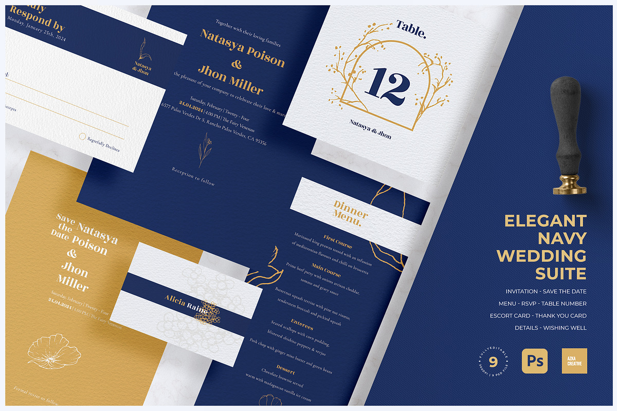 Elegant Navy Wedding Suite, an Invitation Template by Azka Creative (Photo 1 of 4)