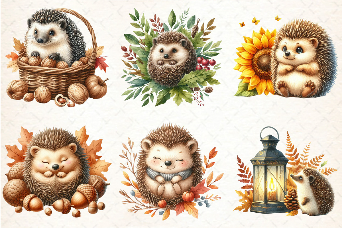 Autumn Cute Hedgehog Sublimation Cli, an Illustration by DreamCafeArt (Photo 4 of 9)