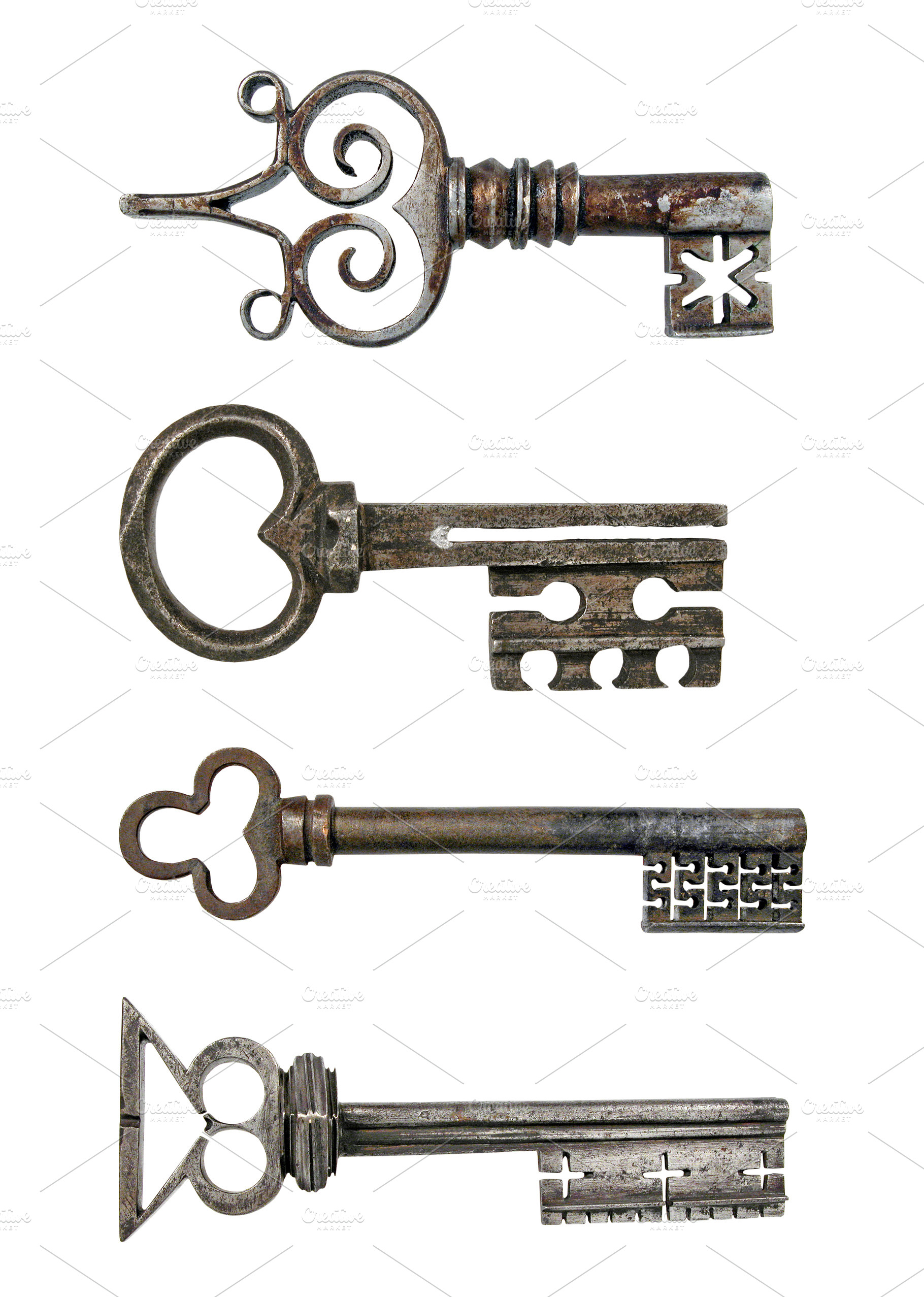 Old ancient key collection isolated, an Industrial Photo by BOOCYS