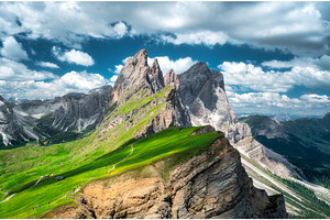 Aerial view of Seceda mountain in, a Nature Photo by den-belitsky