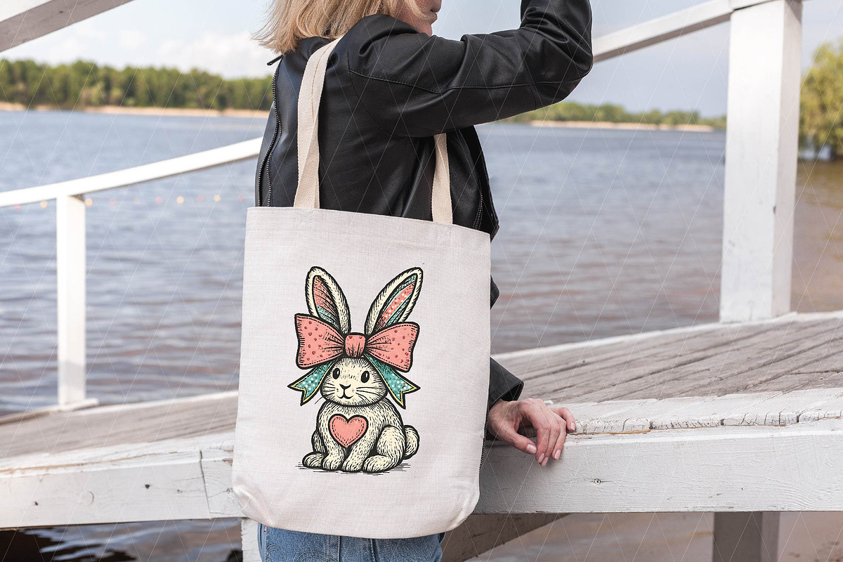 Bunny with Bow Sublimation PNG Easte, an Illustration by DreamPrint404 (Photo 6 of 7)