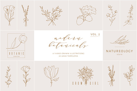 Vol. 2 Botanical hand - drawn logos, a Branding & Logo Template by Crocus Paperi