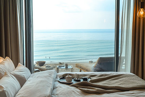 Luxury hotel room with beach views, a Photo by Pavel_design