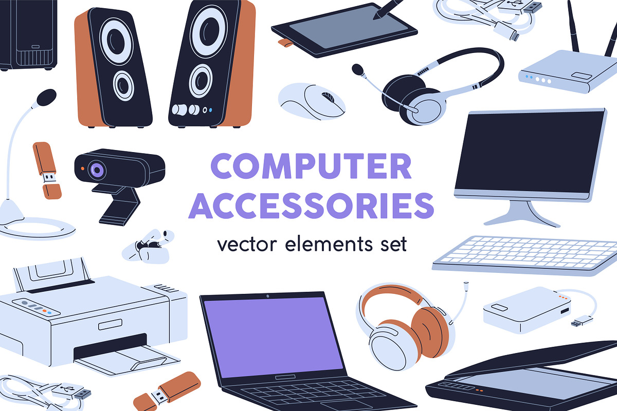 Computer accessories, PC devices set, a Technology Illustration by Good Studio (Photo 1 of 4)