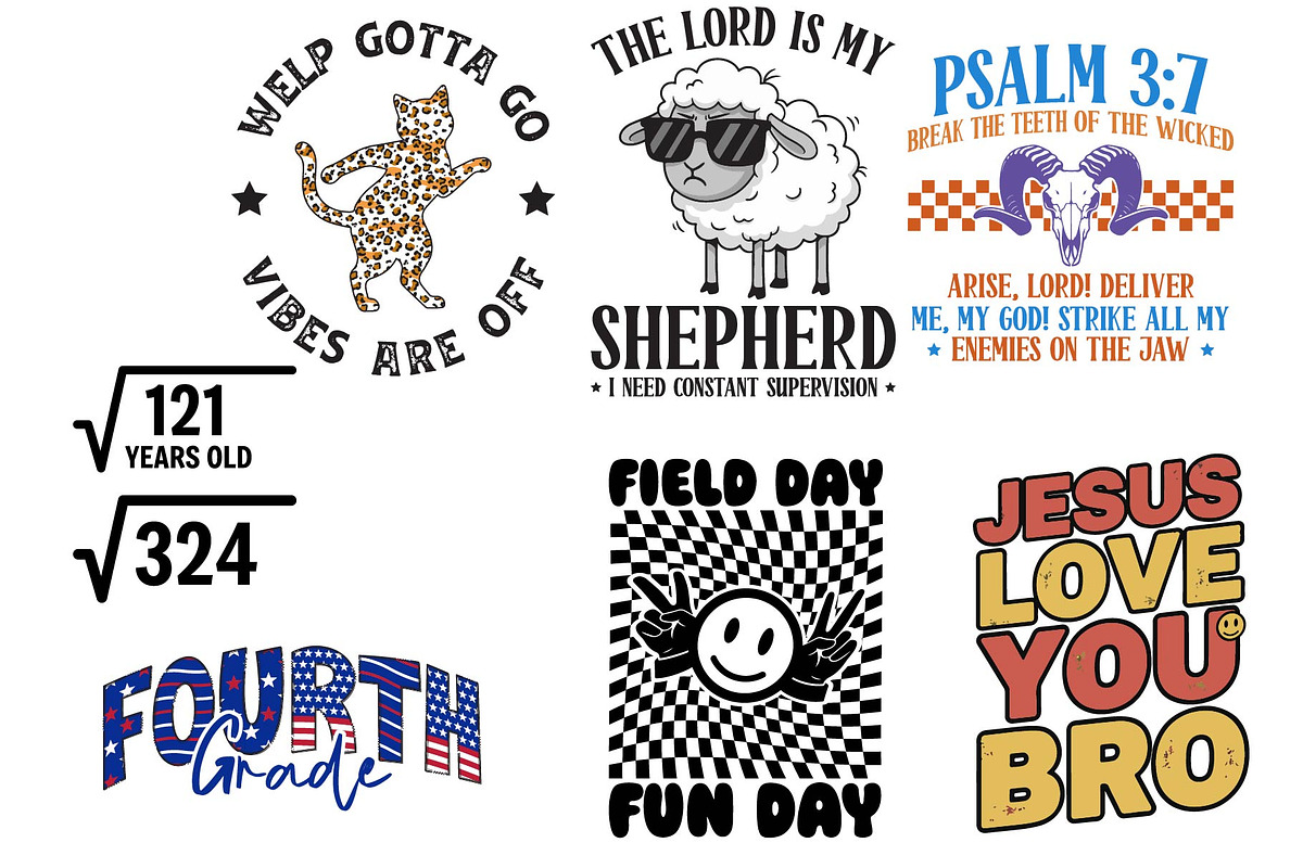 Trendy Retro Slogan T-Shirt Bundle, a Pattern Graphic by vintage (Photo 2 of 3)
