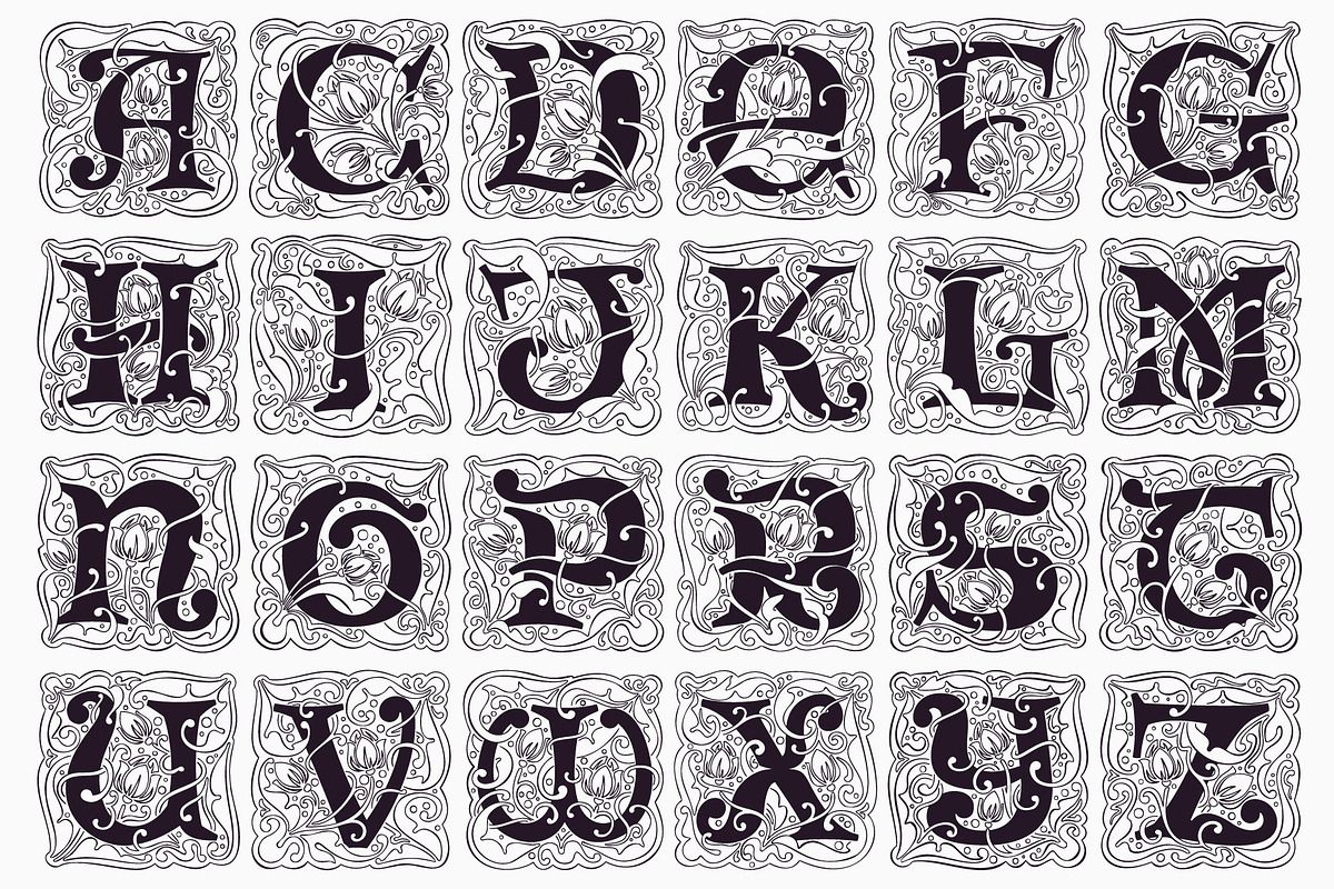 Antique Initials font, a Blackletter Font by kaer_shop (Photo 11 of 13)